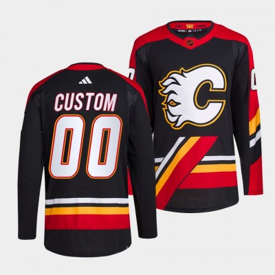 Calgary Flames Custom Men's adidas Reverse Retro 2.0 Authentic Player Jersey Black